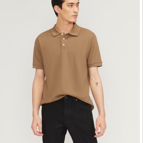 Everlane Men's The Pique Textured Knit Short Sleeve Minimalist Polo in Brown - Picture 1 of 3